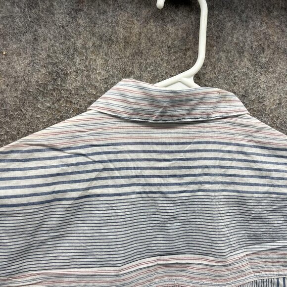 Madewell Shirt Womens XS White Blue Red Striped Short Sleeve Button Front Hemp - Picture 9 of 11